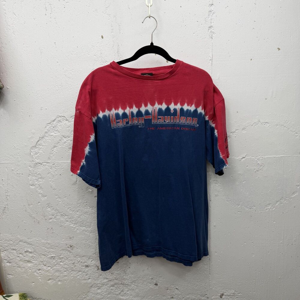 Vintage 2000s Harley Davidson The American dream Tie Die Red/Blue tshirt